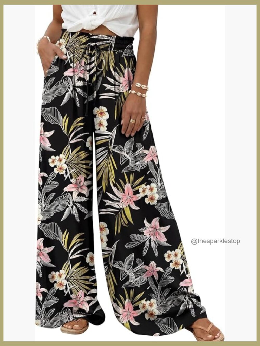 High Waist Wide Leg Palazzo Pants with Pockets - Lightweight Stretchy